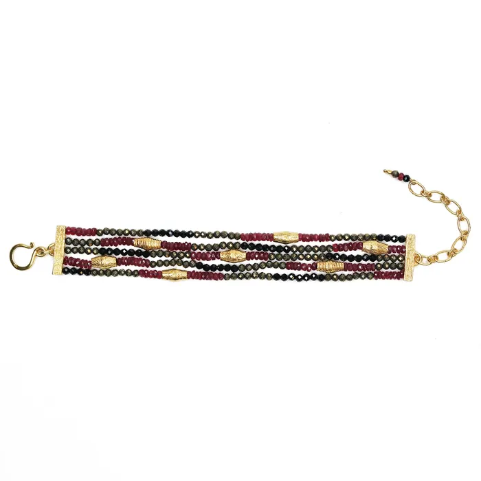 Bracelets Q Evon Spinel Ruby and Gold MultiStrand Bracelet