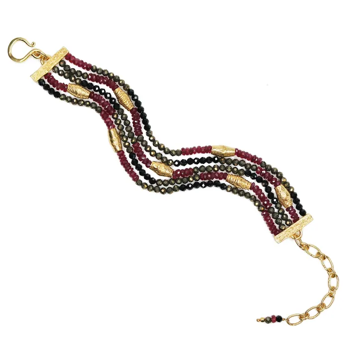 Bracelets Q Evon Spinel Ruby and Gold MultiStrand Bracelet