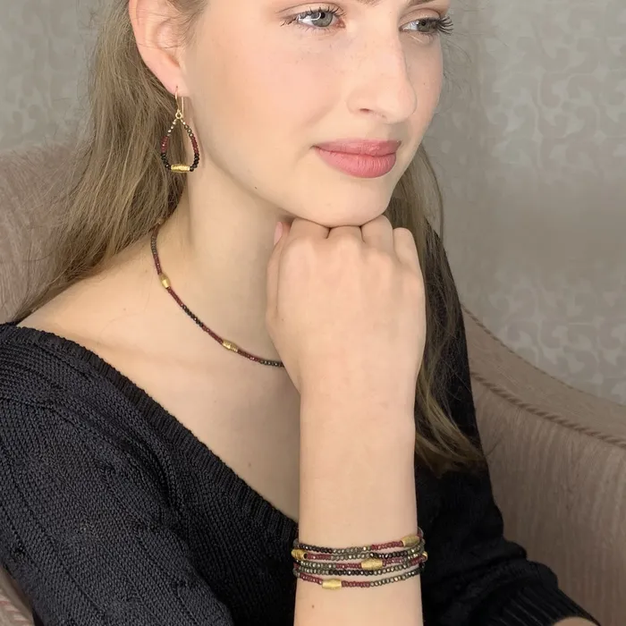Bracelets Q Evon Spinel Ruby and Gold MultiStrand Bracelet