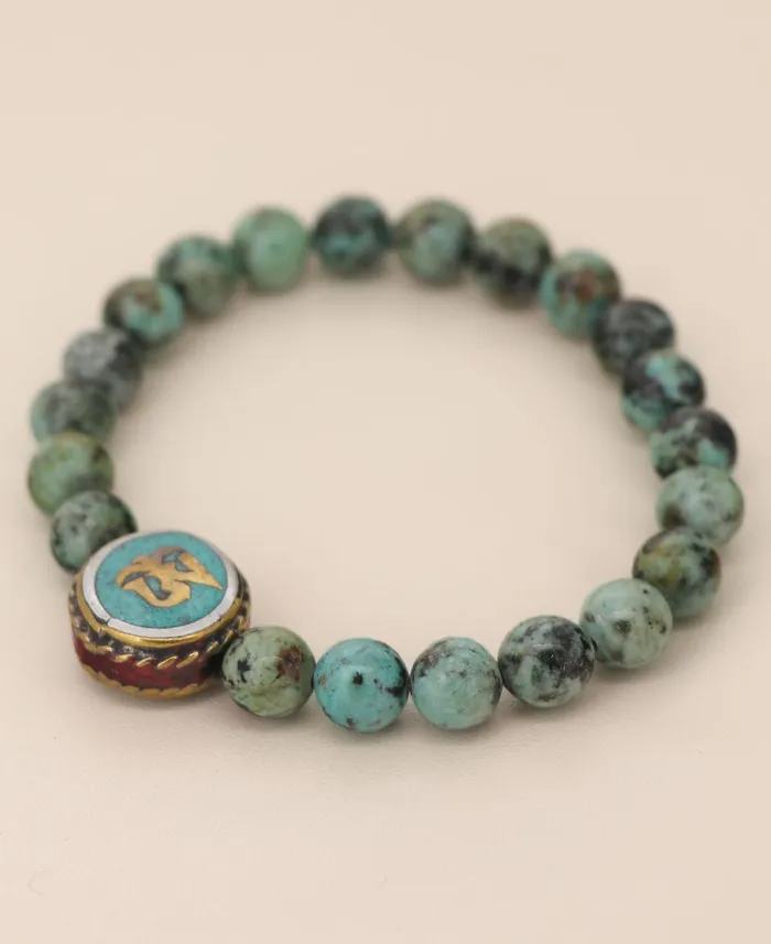 Buddha Groove Bracelets African Turquoise Tibetan Om Stretch Bracelet