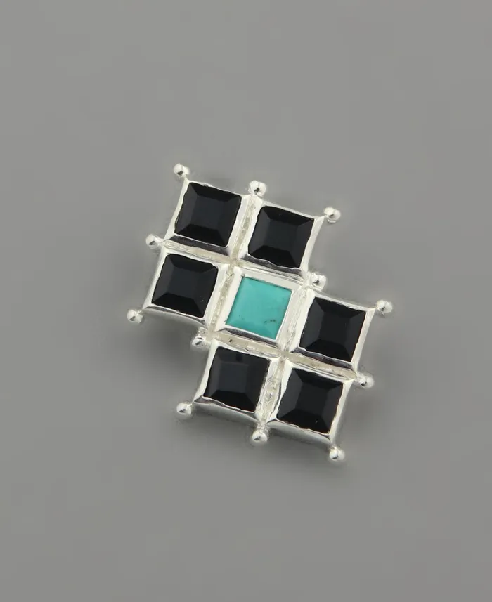 Buddha Groove Necklaces Sterling Silver Protection Grid Turquoise and Onyx Pendant
