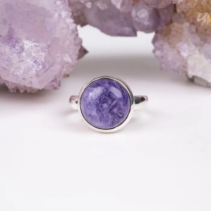 Charoite Ring 14mm Size 8 925 Silver InnerVision Crystals Rings