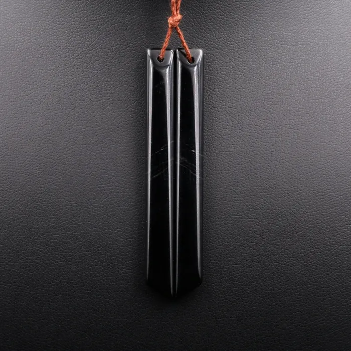 Intrinsic Trading Earrings Drilled Natural Black Obsidian Super Long Linear Spike Earring Pair Matched Rectangle Gemstone Cabochon Beads