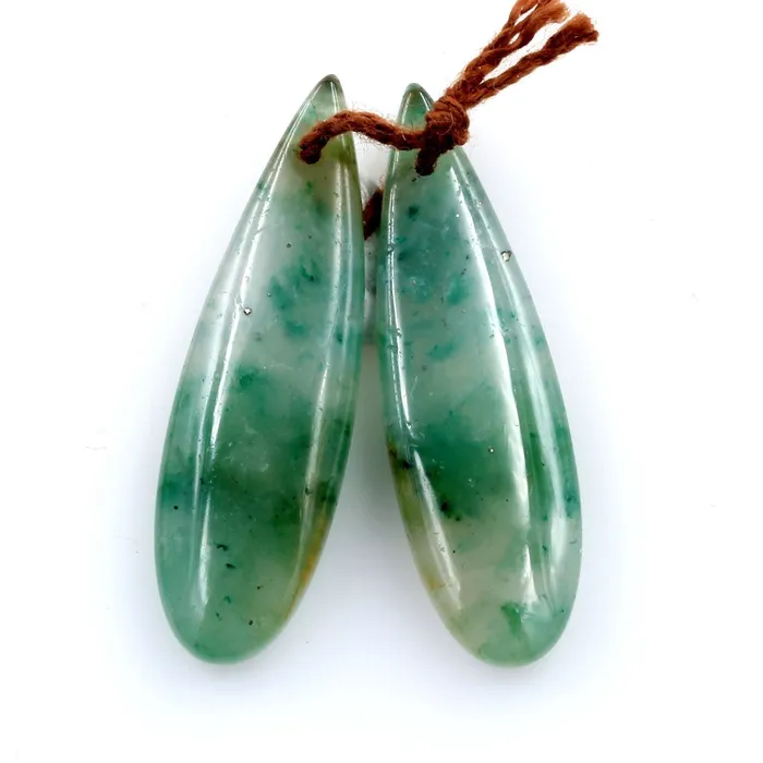 Intrinsic Trading Earrings Drilled Natural Green Jade Earring Pair Teardrop Cabochon Cab Pair Matched Gemstone Earrings Bead Pair