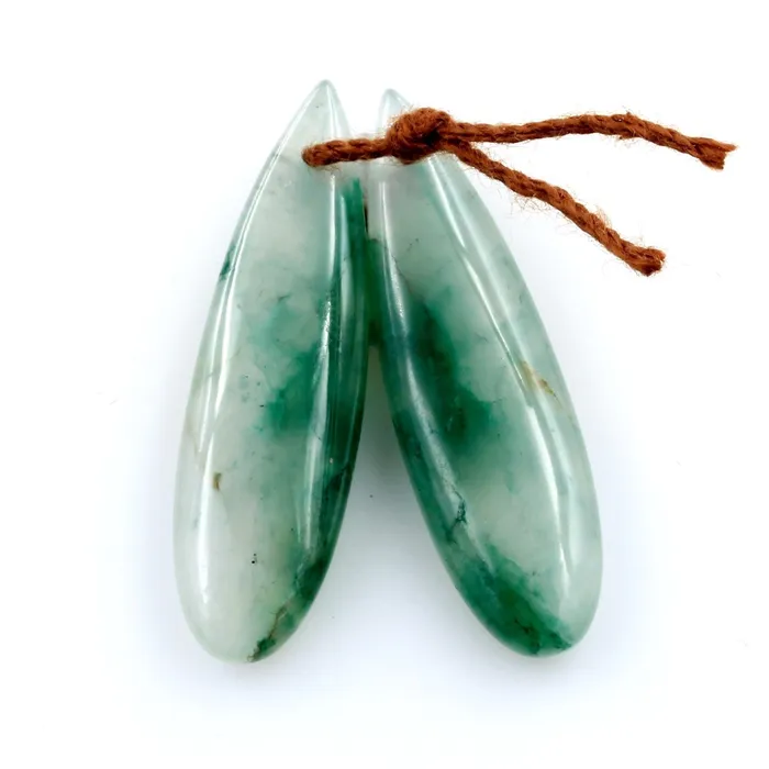 Intrinsic Trading Earrings Drilled Natural Green Jade Earring Pair Teardrop Cabochon Cab Pair Matched Gemstone Earrings Bead Pair