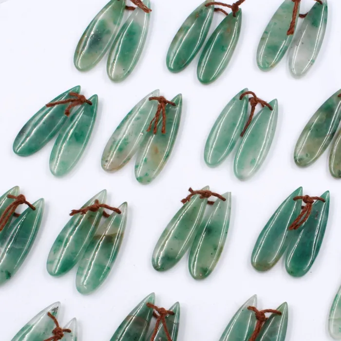 Intrinsic Trading Earrings Drilled Natural Green Jade Earring Pair Teardrop Cabochon Cab Pair Matched Gemstone Earrings Bead Pair
