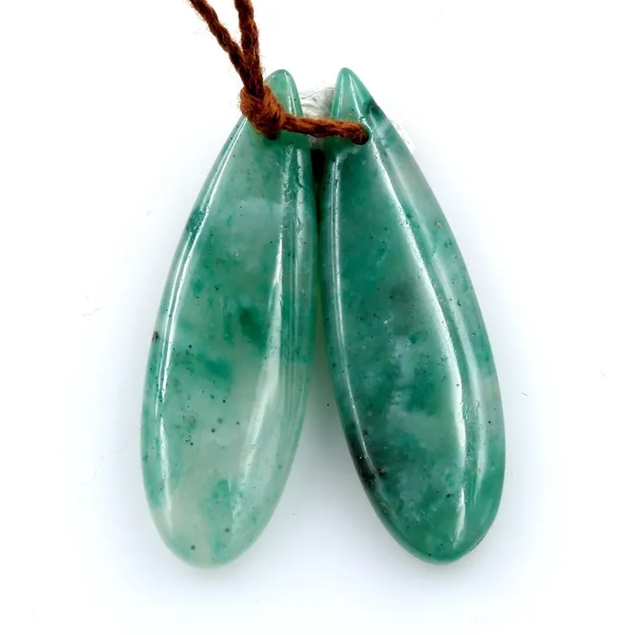 Intrinsic Trading Earrings Drilled Natural Green Jade Earring Pair Teardrop Cabochon Cab Pair Matched Gemstone Earrings Bead Pair