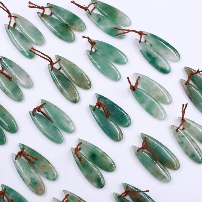 Intrinsic Trading Earrings Drilled Natural Green Jade Earring Pair Teardrop Cabochon Cab Pair Matched Gemstone Earrings Bead Pair