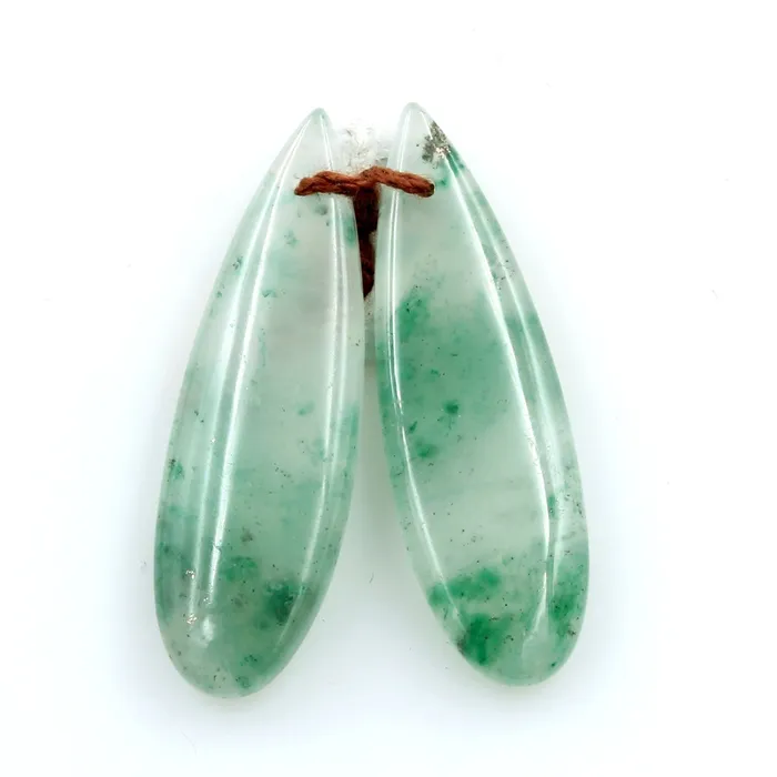 Intrinsic Trading Earrings Drilled Natural Green Jade Earring Pair Teardrop Cabochon Cab Pair Matched Gemstone Earrings Bead Pair
