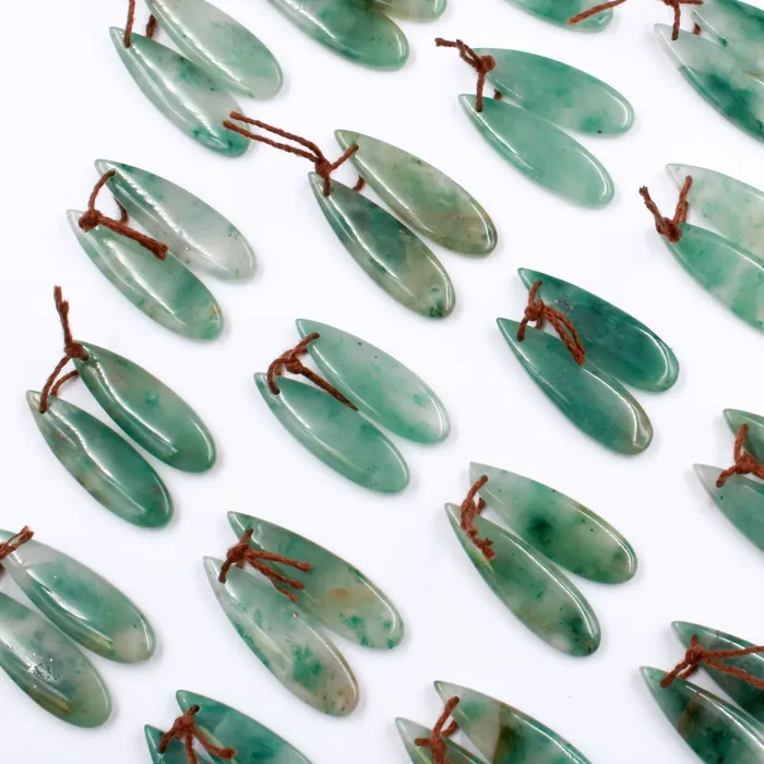 Intrinsic Trading Earrings Drilled Natural Green Jade Earring Pair Teardrop Cabochon Cab Pair Matched Gemstone Earrings Bead Pair