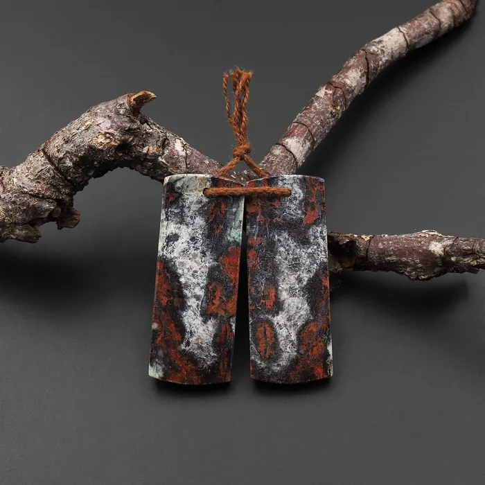 Intrinsic Trading Earrings Natural Chrysocolla in Copper Earring Pair Drilled Cabochon Cab Pair Flat Rectangle Matched Gemstone Bead Pair From Arizona