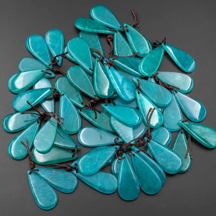 Intrinsic Trading Earrings Natural Peruvian Amazonite Deep Aqua Blue Green Teardrop Earring Pair Drilled Gemstone Matched Beads