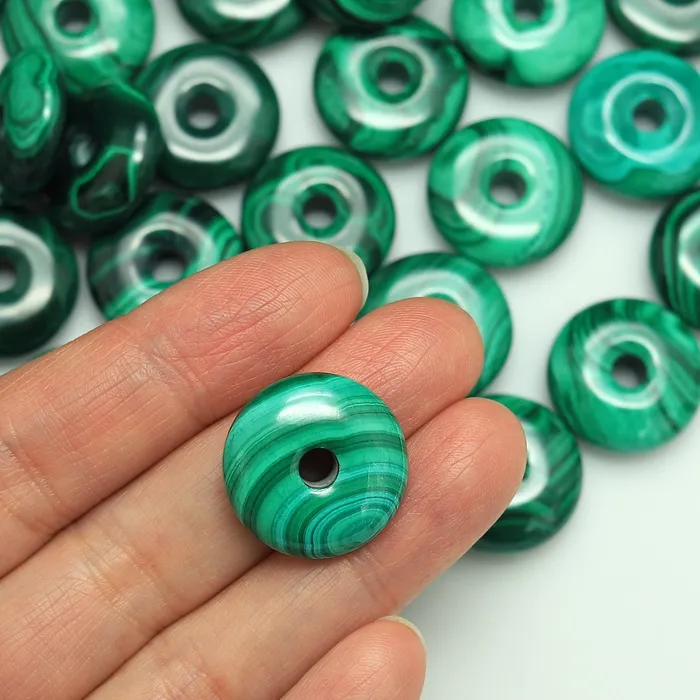 Intrinsic Trading Necklaces AAA Natural Malachite Donut Bead Pendant 20mm
