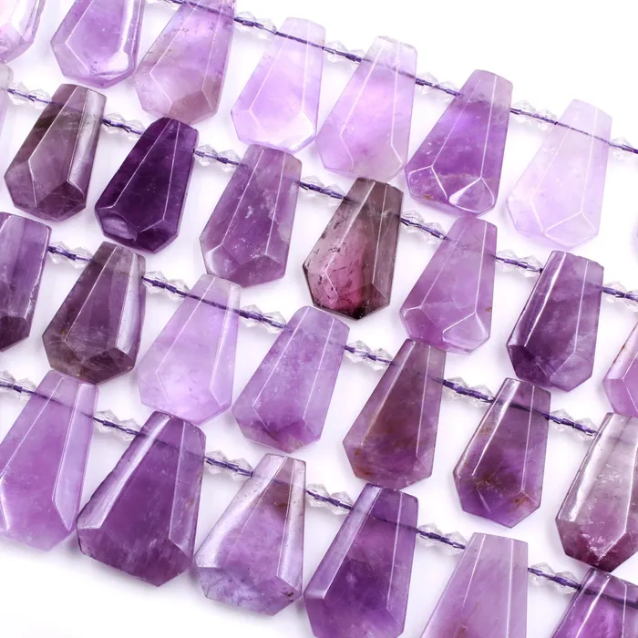 Intrinsic Trading Necklaces Natural Violet Purple Amethyst Faceted Trapezoid Rectangle Cushion Beads Unique Side Drilled Tapered Teardrop Focal Pendant 16 Strand