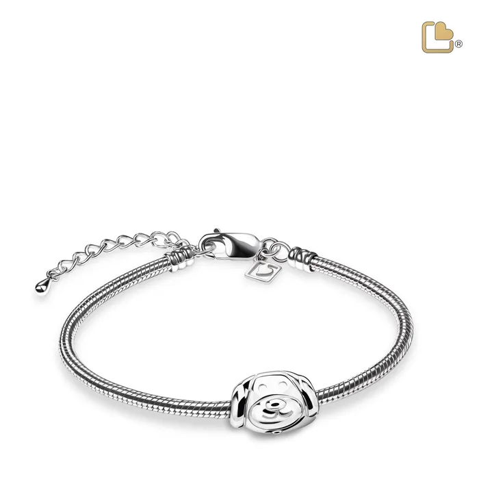 LoveUrns Treasure Bracelets Dog Rhodium Plated Sterling Silver Cremation Bracelet Bead