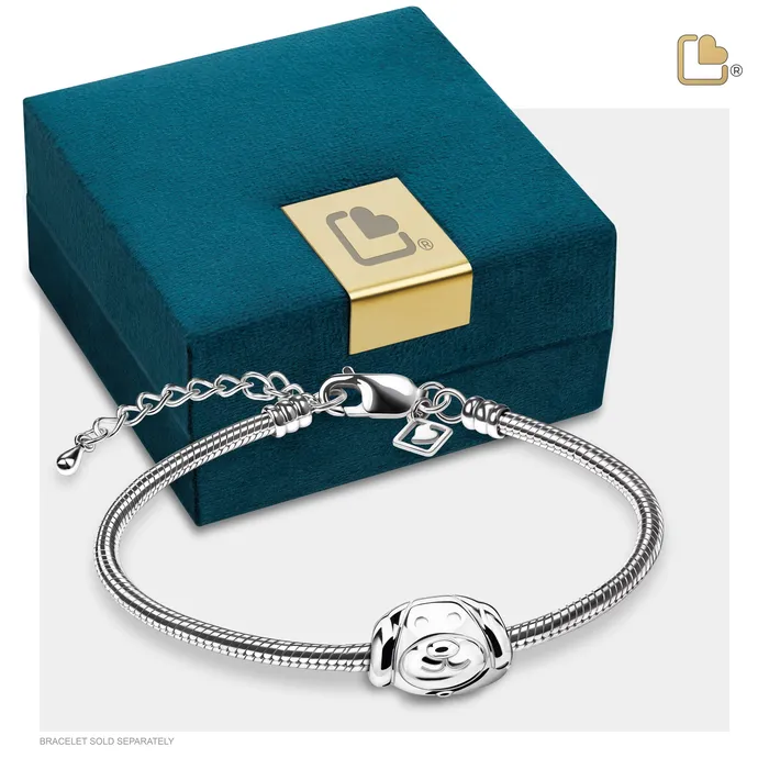 LoveUrns Treasure Bracelets Dog Rhodium Plated Sterling Silver Cremation Bracelet Bead