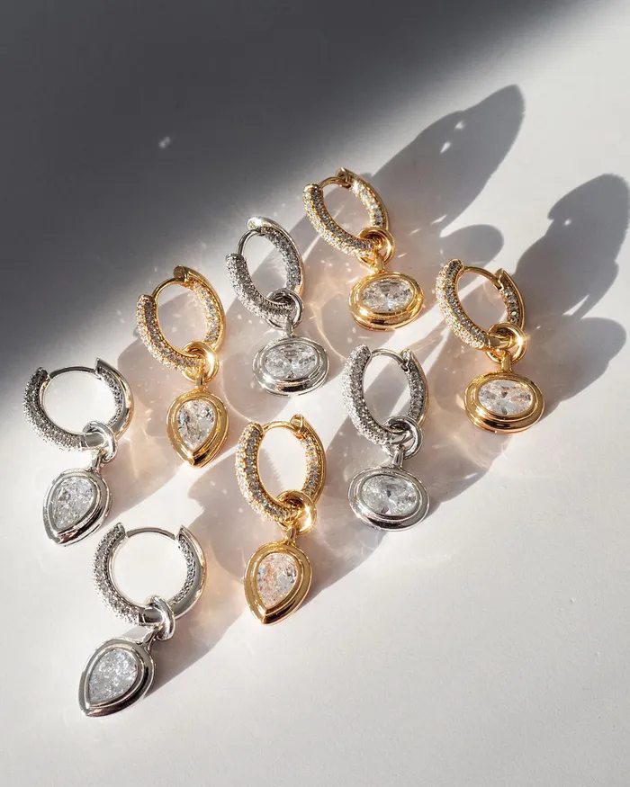 Luv Aj Charm Necklaces The Oval Double Bezel Charm Huggies Luv Aj Charm Necklaces The Oval Double Bezel Charm Huggies