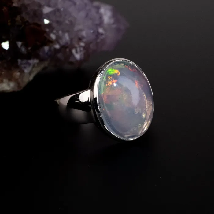 Rings Ethiopian Opal Ring 17x13mm Size 8 925 Silver InnerVision Crystals