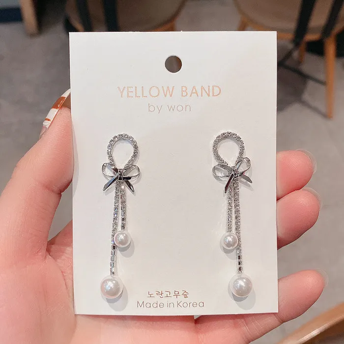 Silver Ribbon with Pearls Dangle Earrings Refined by AnnaKaci Earrings