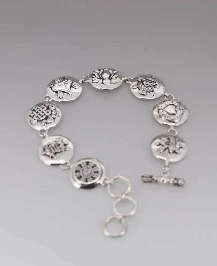 Sterling Silver Ashtamangala Bracelet Eight Auspicious Tibetan Symbols Buddha Groove Bracelets Sterling Silver Ashtamangala Bracelet Eight Auspicious Tibetan Symbols Buddha Groove Bracelets