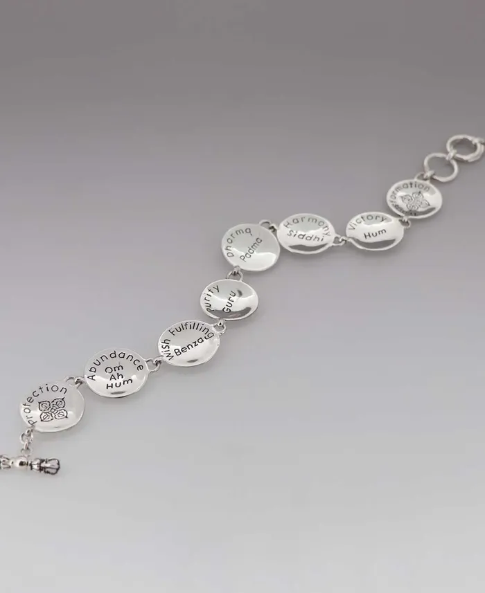 Sterling Silver Ashtamangala Bracelet Eight Auspicious Tibetan Symbols Buddha Groove Bracelets