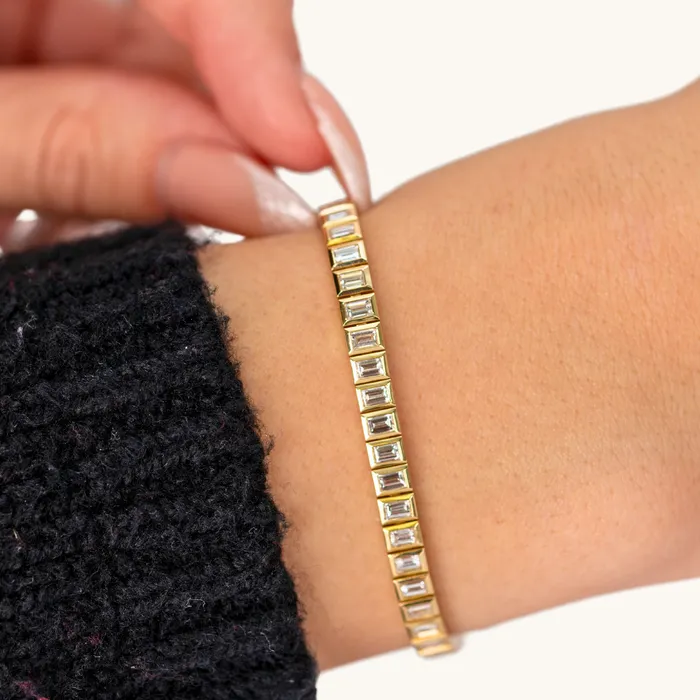 Bezel Set Baguette Lab Diamond Tennis Bracelet Happy Jewelers Bracelets