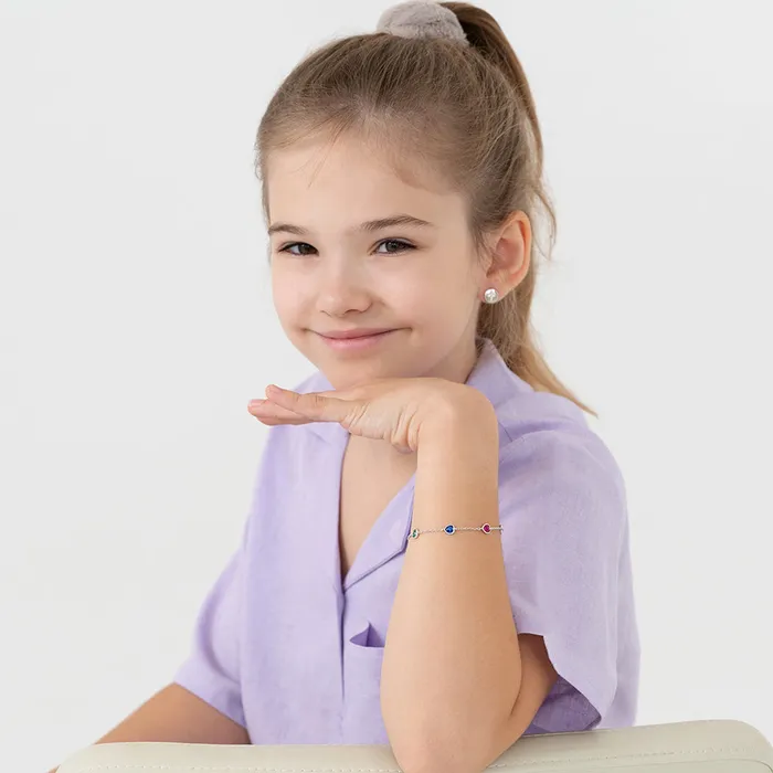 Bracelets 6 7 Multicolored Heart CZ Kids Girls Bracelet Sterling Silver Kids Chain Link Bracelets