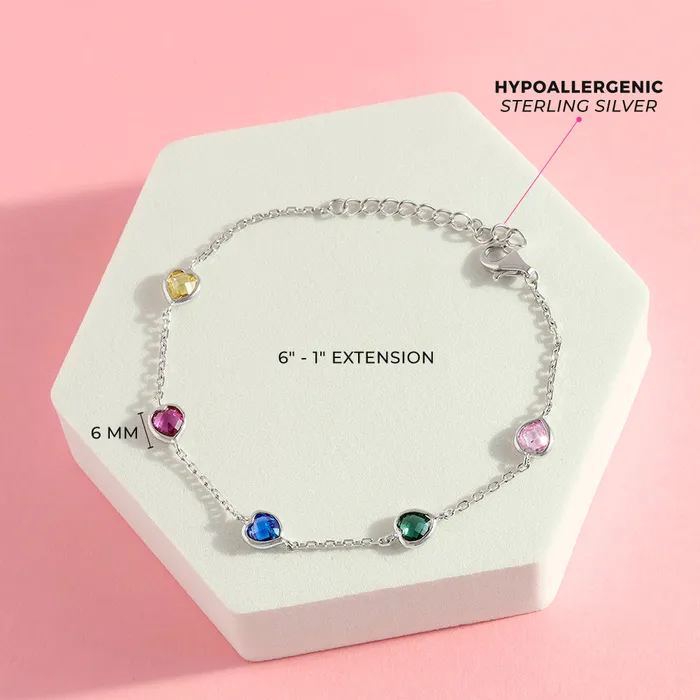 Bracelets 6 7 Multicolored Heart CZ Kids Girls Bracelet Sterling Silver Kids Chain Link Bracelets