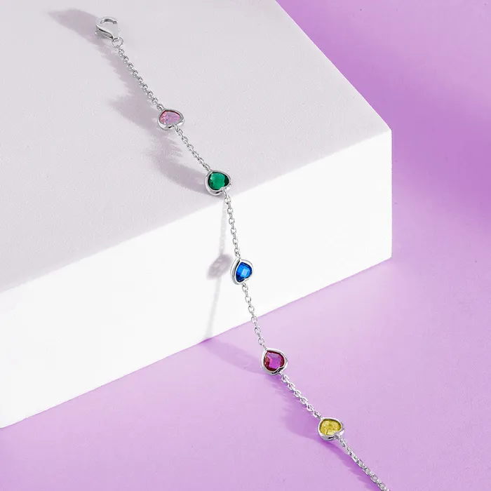 Bracelets 6 7 Multicolored Heart CZ Kids Girls Bracelet Sterling Silver Kids Chain Link Bracelets