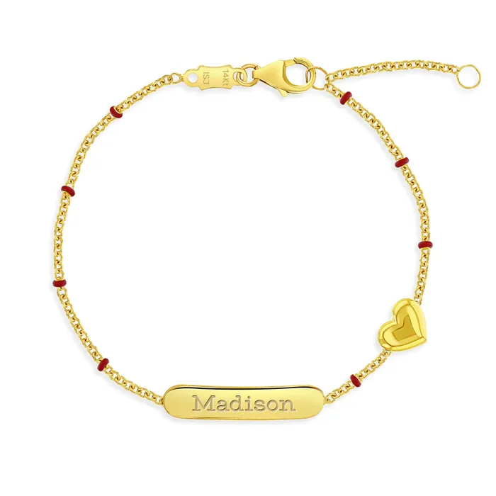 Bracelets Baby ID Bracelets 14k Gold 5 6 Engravable Heart Baby Toddler Kids Bracelet Enamel Satellite Chain Bracelets Baby ID Bracelets 14k Gold 5 6 Engravable Heart Baby Toddler Kids Bracelet Enamel Satellite Chain