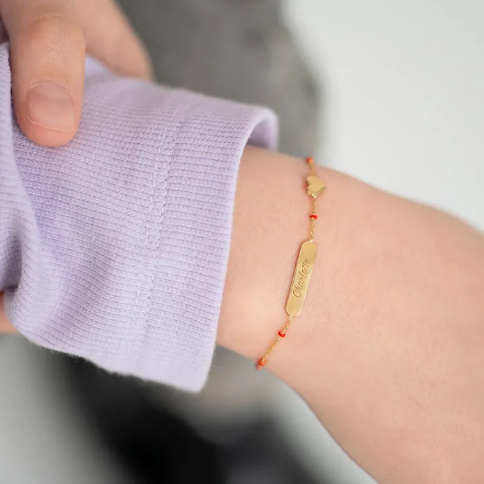 Bracelets Baby ID Bracelets 14k Gold 5 6 Engravable Heart Baby Toddler Kids Bracelet Enamel Satellite Chain