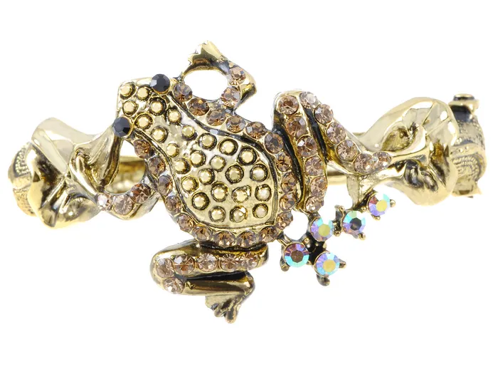 Bracelets Black Eye Smoky Topaz Toad Frog Reptile Cuff Bracelet Bangle Alilang