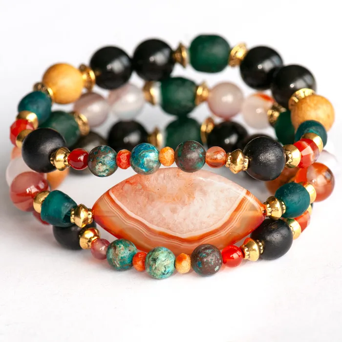 Bracelets Fierce Lynx Designs Voyage to Nairobi Carnelian and Obsidian Bracelet Set