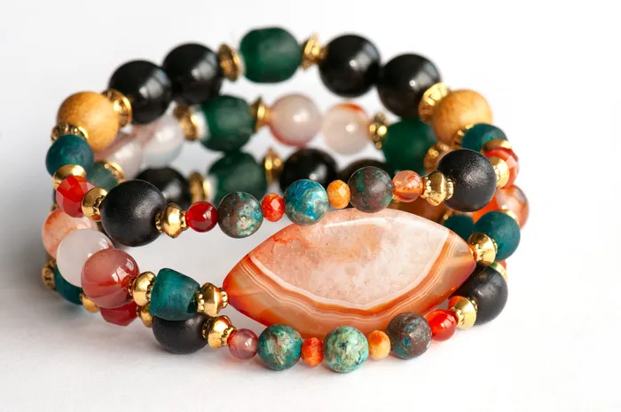 Bracelets Fierce Lynx Designs Voyage to Nairobi Carnelian and Obsidian Bracelet Set