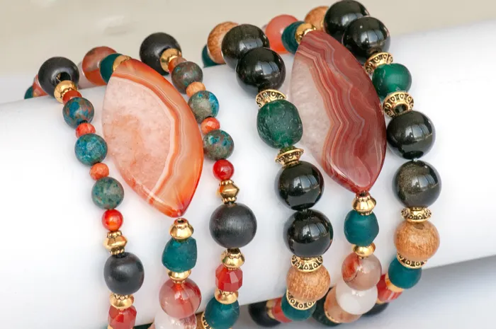 Bracelets Fierce Lynx Designs Voyage to Nairobi Carnelian and Obsidian Bracelet Set