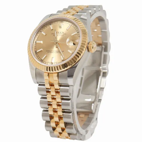 Bracelets Happy Jewelers Rolex Ladies Datejust Yellow Gold Stainless Steel 31mm Champagne Stick Dial Watch Reference 178273
