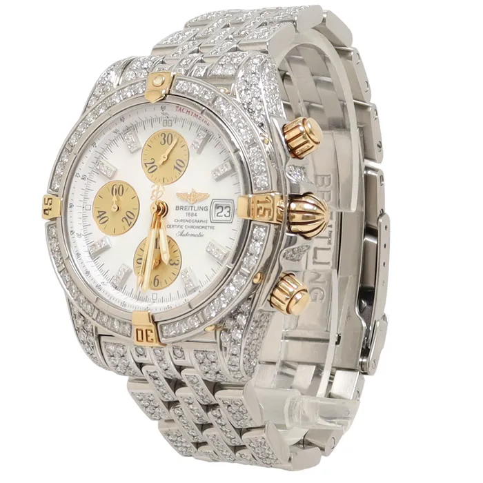 Breitling Evolution Chronomat Diamond Watch with Mother of Pearl Diamond Dial Watch Reference B13356 Happy Jewelers Watches