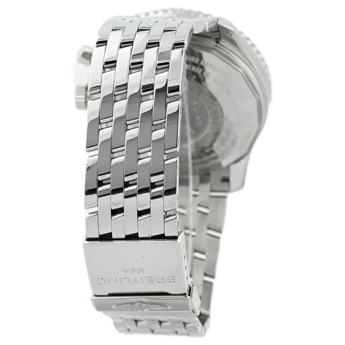 Breitling Mens Navitimer World Chronograph Stainless Steel 46mm Silver Stick Dial Watch Reference A2432212G571 Happy Jewelers Bracelets