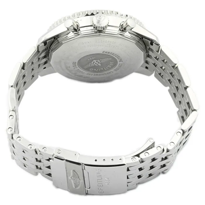 Breitling Mens Navitimer World Chronograph Stainless Steel 46mm Silver Stick Dial Watch Reference A2432212G571 Happy Jewelers Bracelets
