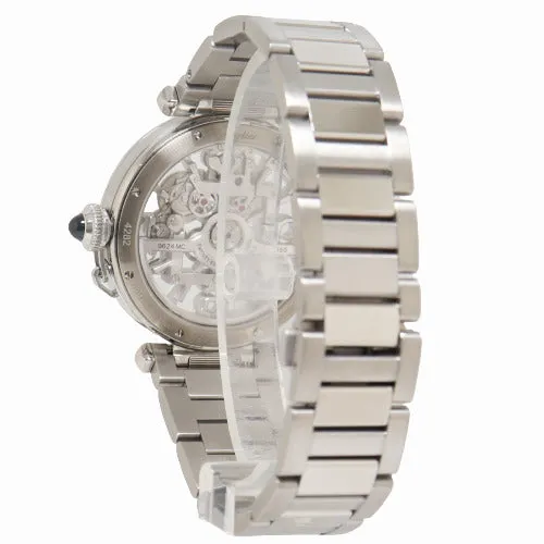 Cartier Mens Pasha Stainless Steel 41mm Skeleton Dial Watch Reference WHPA0007 Happy Jewelers Bracelets