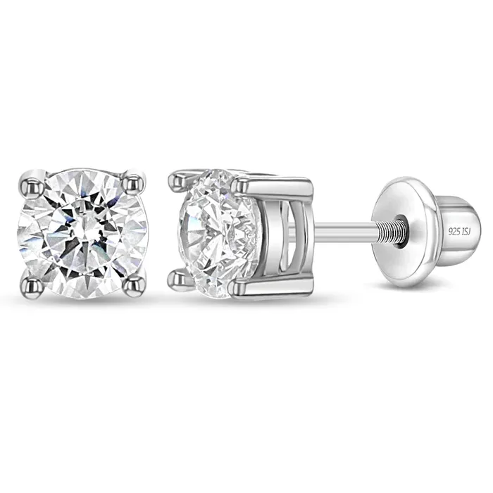 Classic Setting Solitaire 25mm Baby Toddler Kids Earrings Screw Back Sterling Silver Kids Screw Back Earrings Earrings