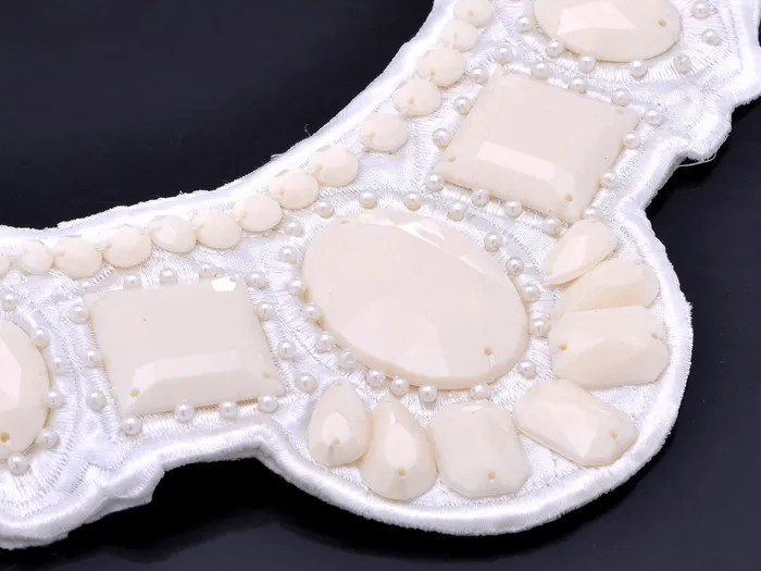 Creamy Cloth Faceted Beaded Bridal Wedding Bib Ribbon Opal Wide White Necklace Alilang Necklaces