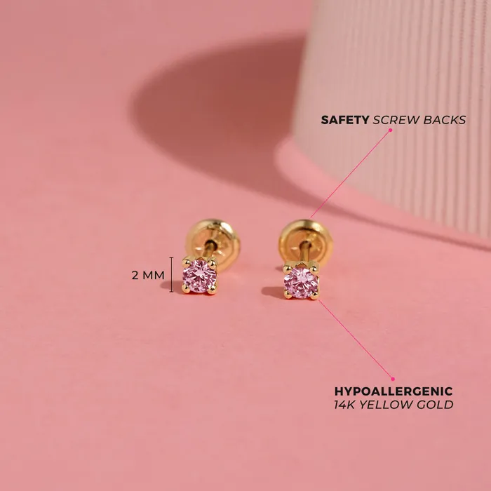 Earrings Baby Screw Back Earrings 14k Gold 4 Prong CZ Solitaire 23mm Baby Toddler Kids Earrings Safety Screw Back