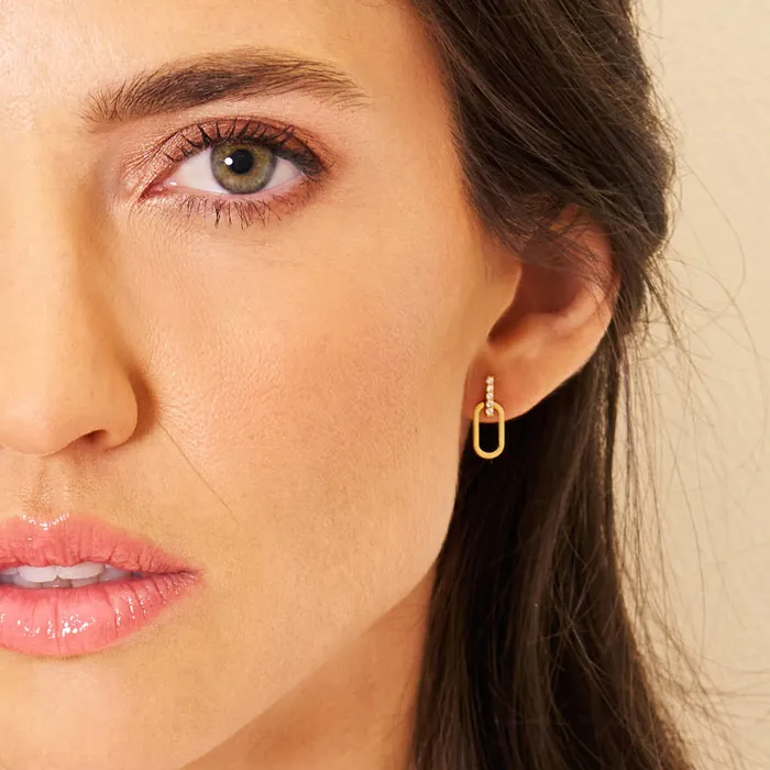 Earrings Womens Earrings 14k Gold Paperclip Clear CZ Womens Earrings
