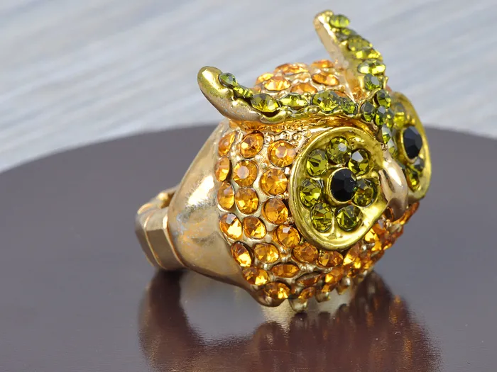 Glimmering Topaz Lime Big Headed Owl Ring Alilang Rings Glimmering Topaz Lime Big Headed Owl Ring Alilang Rings