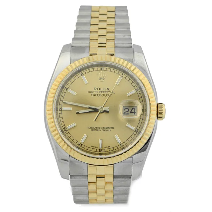 Happy Jewelers Bracelets Rolex Datejust TwoTone Stainless Steel Yellow Gold 36mm Champagne Stick Dial Watch Reference 116233 Happy Jewelers Bracelets Rolex Datejust TwoTone Stainless Steel Yellow Gold 36mm Champagne Stick Dial Watch Reference 116233