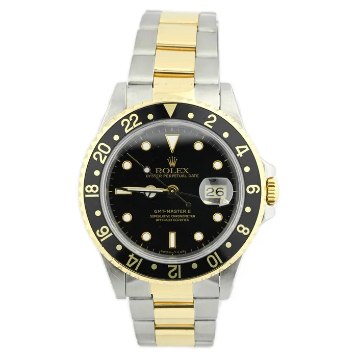 Happy Jewelers Bracelets Rolex Mens GMT Master II Yellow Gold Stainless Steel Black Dot Dial Reference 16713 Happy Jewelers Bracelets Rolex Mens GMT Master II Yellow Gold Stainless Steel Black Dot Dial Reference 16713