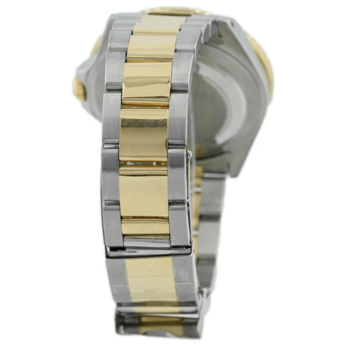 Happy Jewelers Bracelets Rolex Mens GMT Master II Yellow Gold Stainless Steel Black Dot Dial Reference 16713