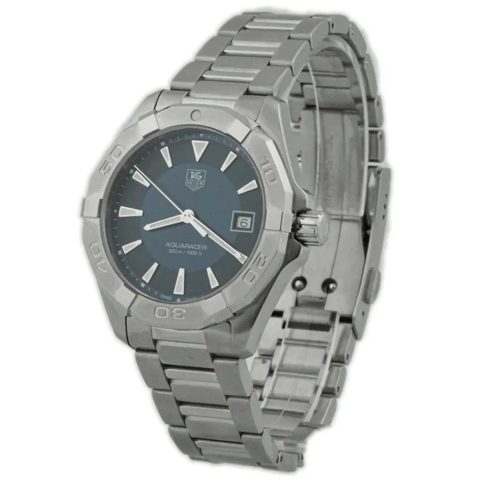 Happy Jewelers Bracelets Tag Heuer Mens Aquaracer Quartz Stainless Steel 41mm Blue Stick Dial Watch Reference WAY1112BA0928