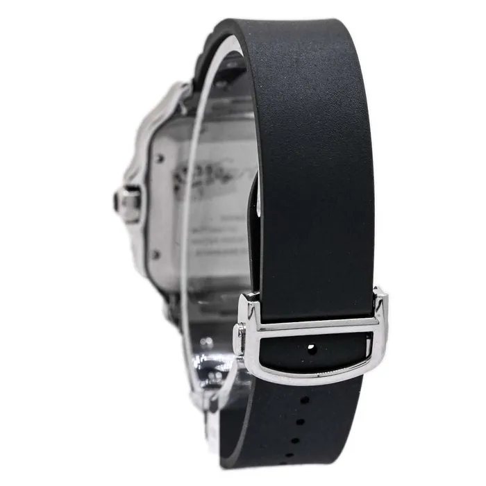 Happy Jewelers Cartier Mens Santos Stainless Steel 42mm Black Roman Dial Watch Reference WSSA0037 Bracelets